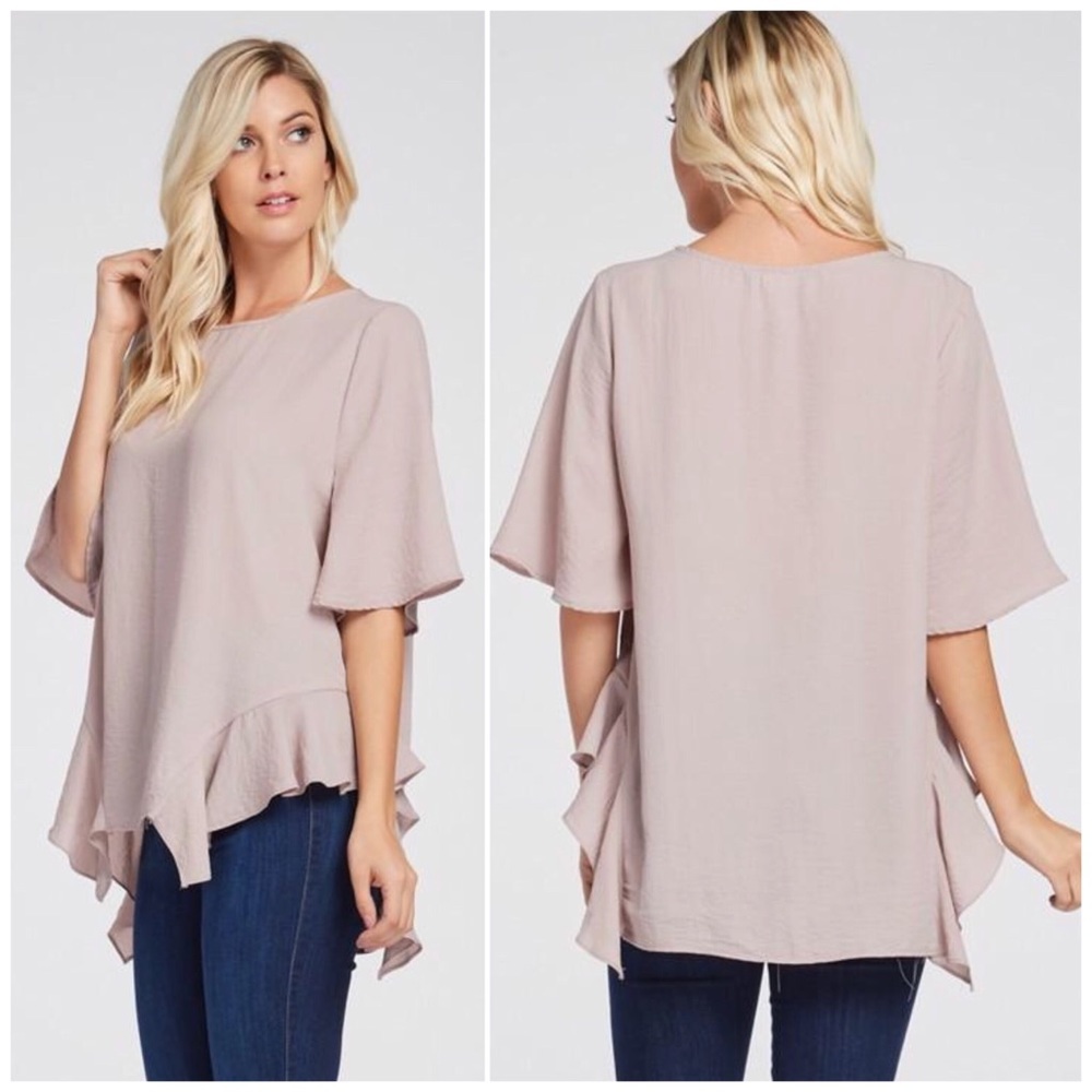 ❗️CLOSING SALE❗️ Nude Bell Sleeve Tunic Top - Picture 2 of 3
